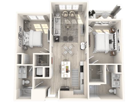 Floor plan for 2 beds, 2 baths, 1137 sqft